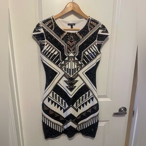 Expresss medium sequin short sleeve dresss. Gold & black. Aztec design. Like new